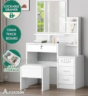 White Vanity Dressing Table With a Sliding Mirror
