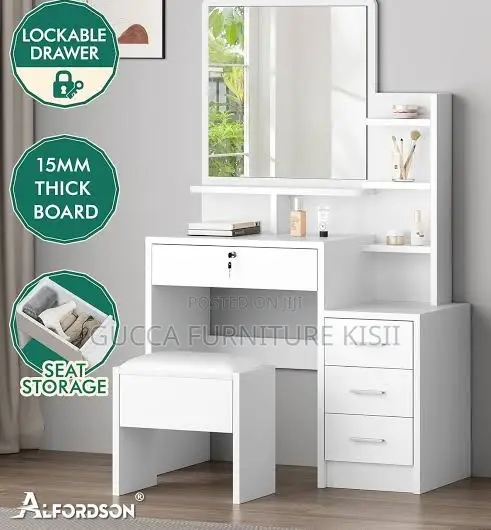 White Vanity Dressing Table With a Sliding Mirror