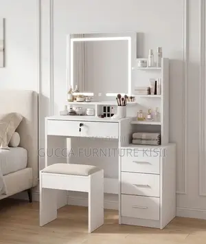 White Vanity Dressing Table With a Sliding Mirror