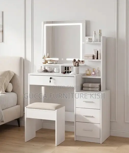 White Vanity Dressing Table With a Sliding Mirror