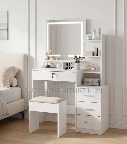 White Vanity Dressing Table With a Sliding Mirror