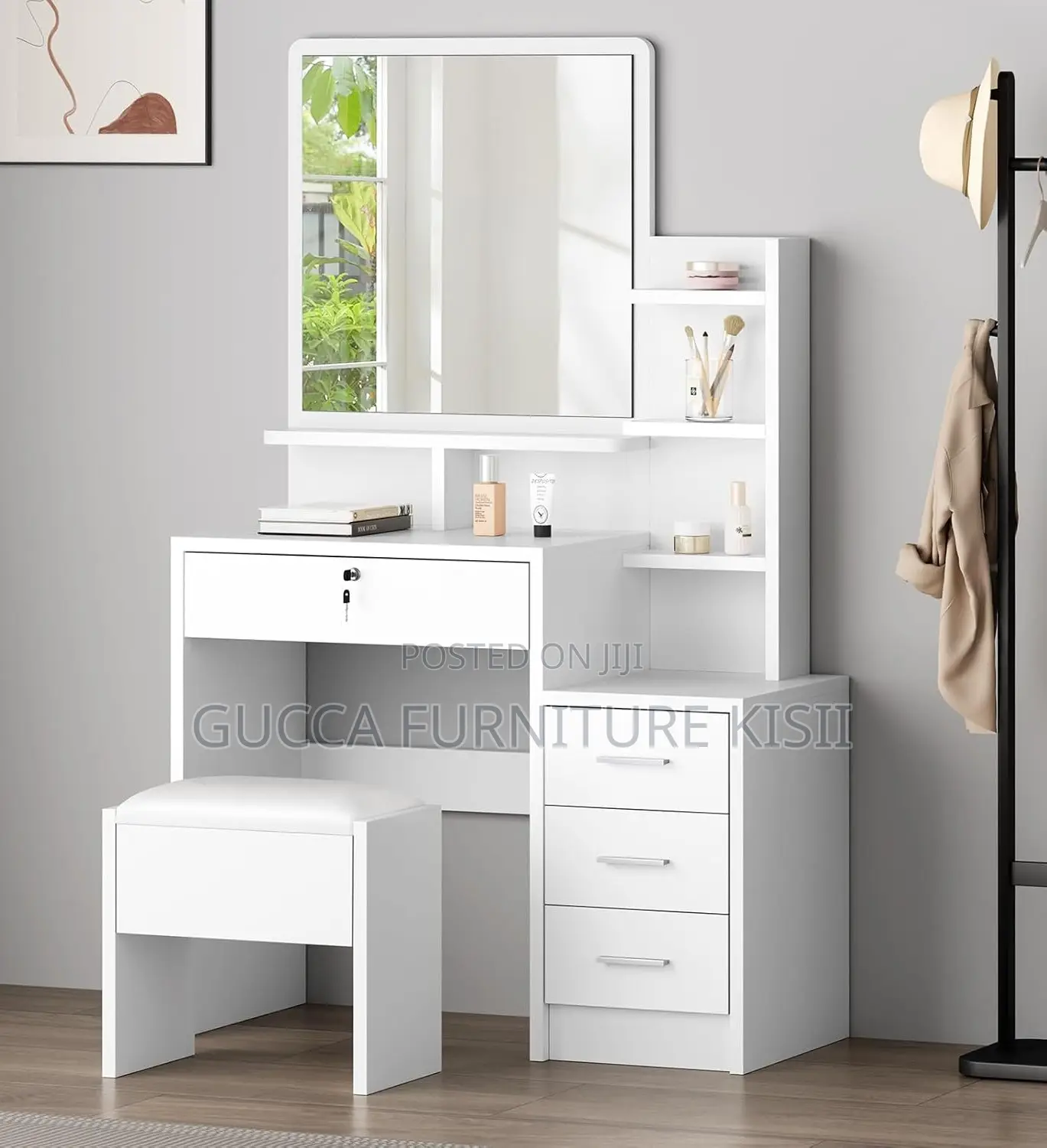 White Vanity Dressing Table With a Sliding Mirror