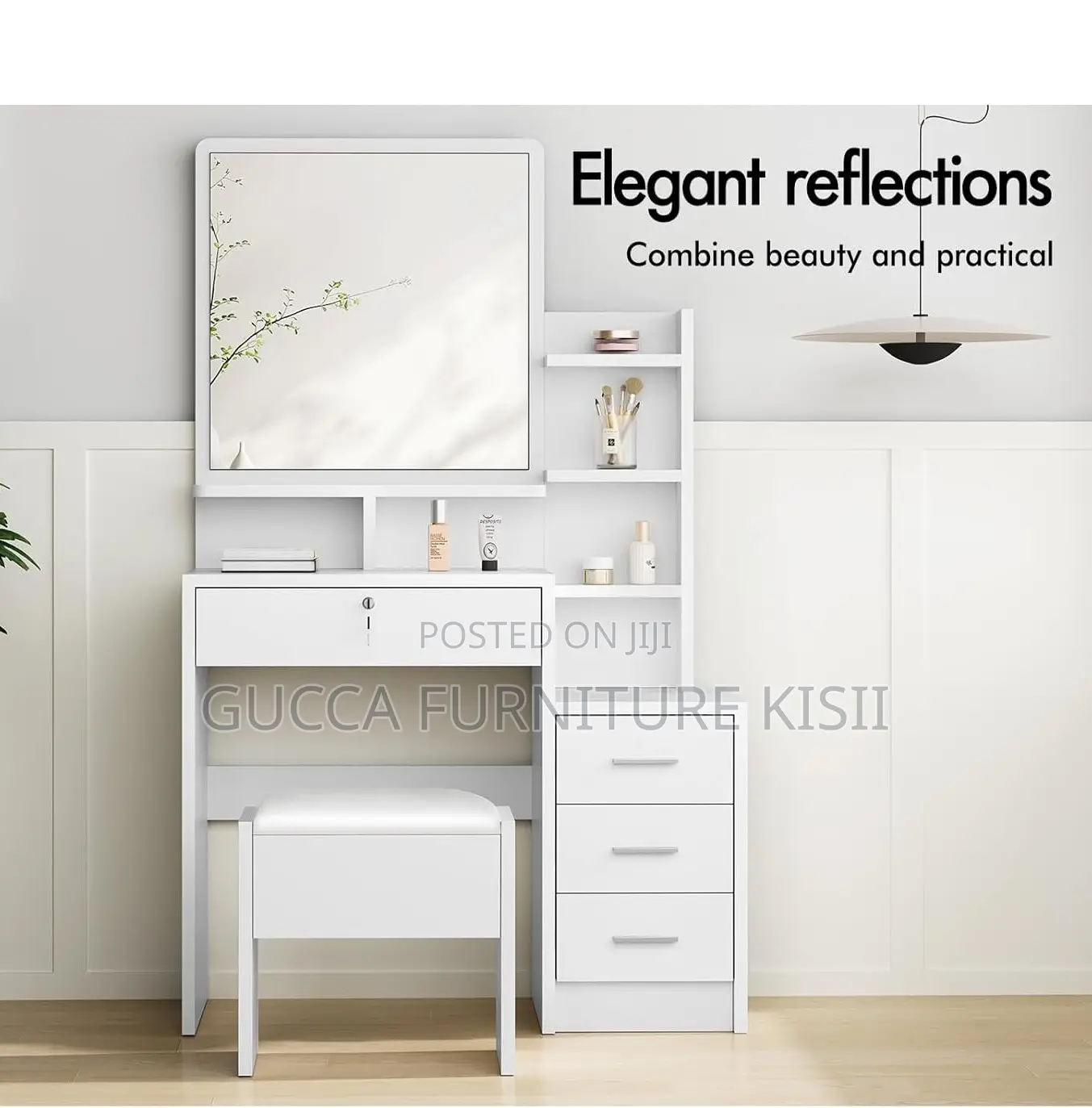 White Vanity Dressing Table With a Sliding Mirror