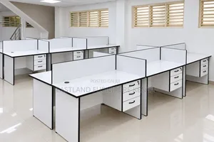 6-Way Modern Office Workstation Cluster - White Desks With 3 Drawers