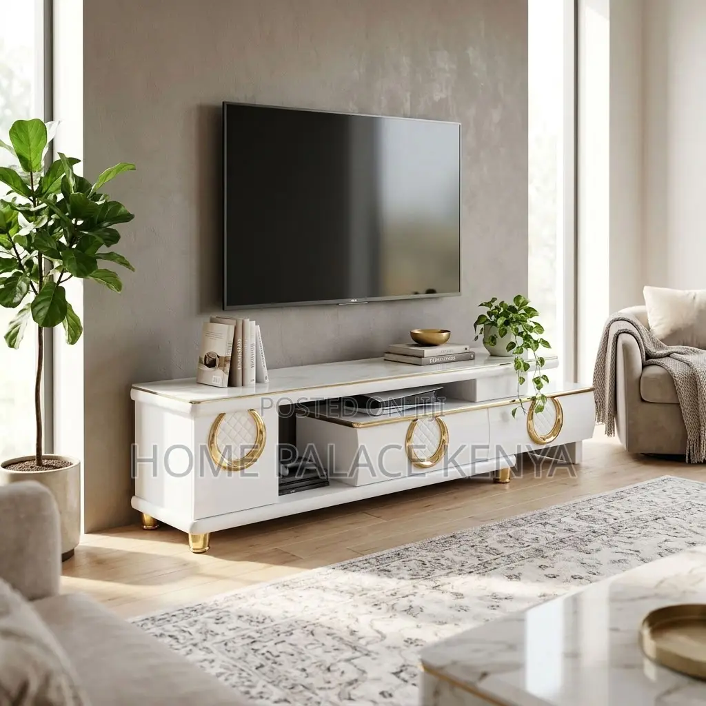 Home TV Stand; Extendable Marble Top Console Table
