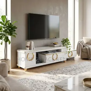 Home TV Stand; Extendable Marble Top Console Table