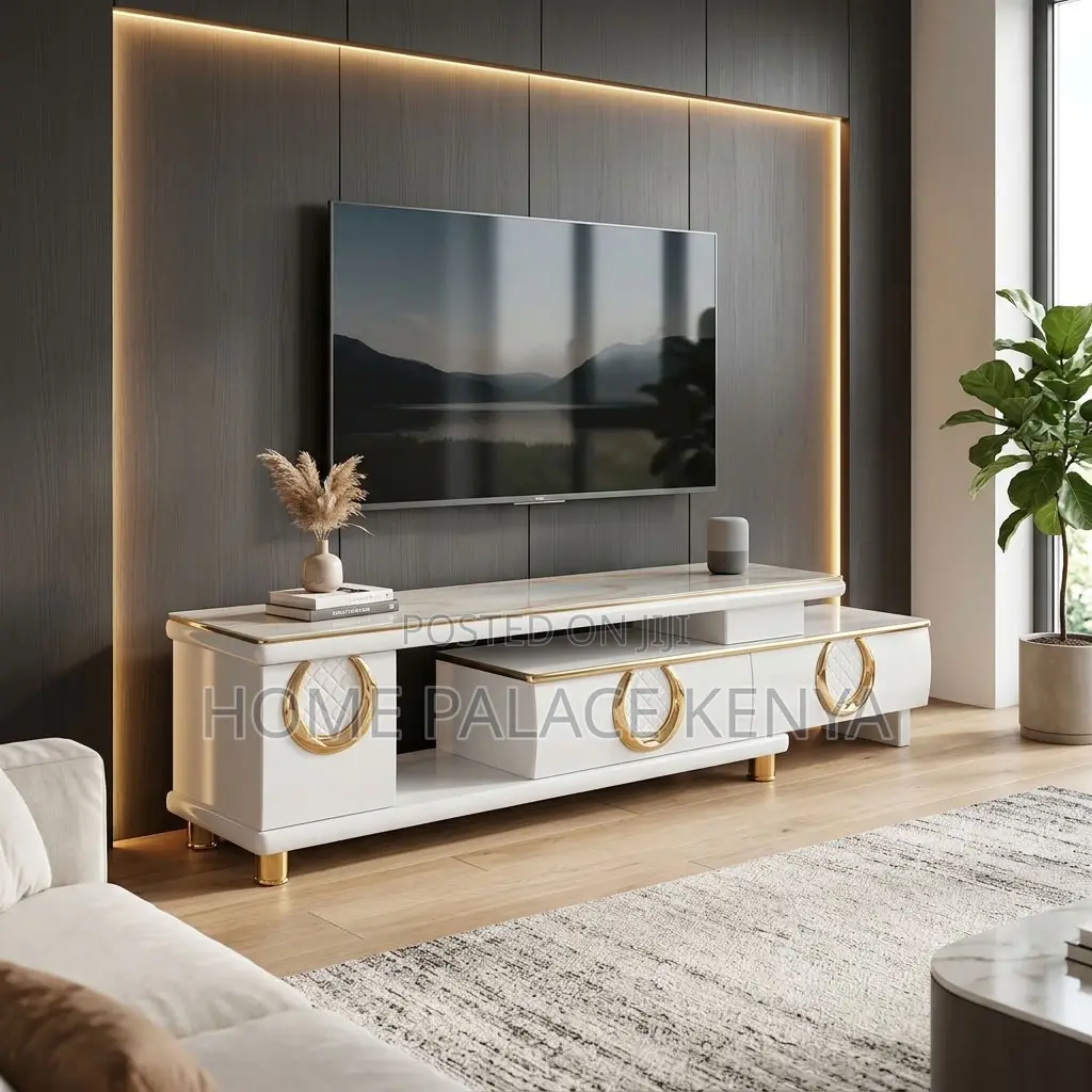 Home TV Stand; Extendable Marble Top Console Table