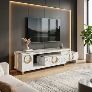Home TV Stand; Extendable Marble Top Console Table