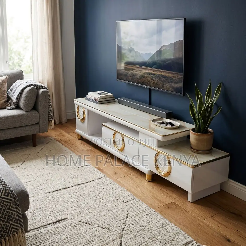 Home TV Stand; Extendable Marble Top Console Table