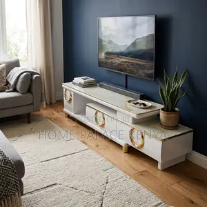 Home TV Stand; Extendable Marble Top Console Table