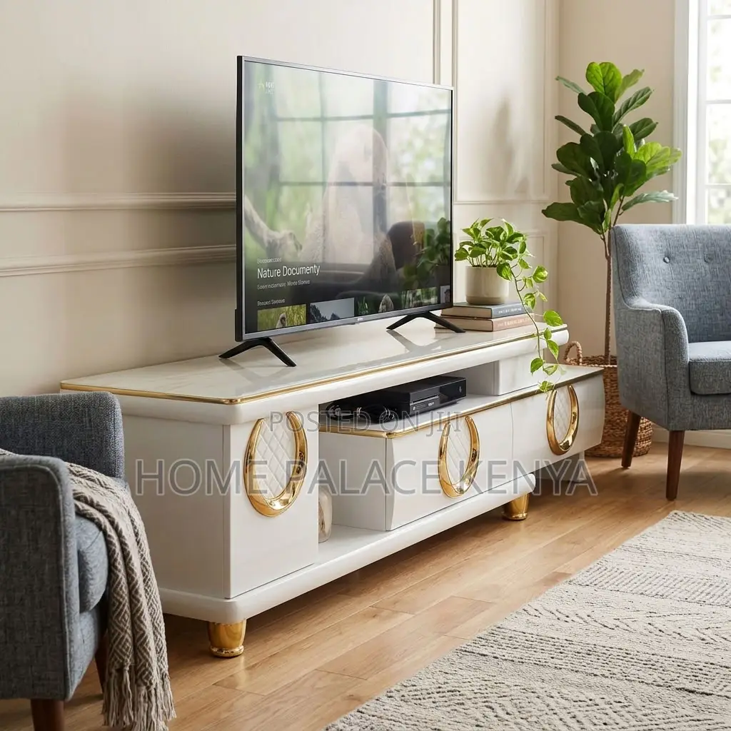 Home TV Stand; Extendable Marble Top Console Table