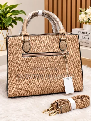 Elegant Beige Woven Handbag With Matching Wallet