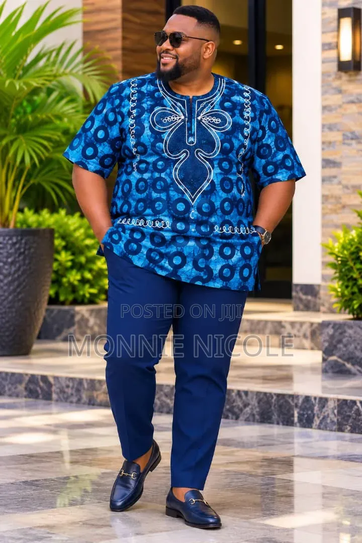 Quality Blue Print African Casual Men Shirt