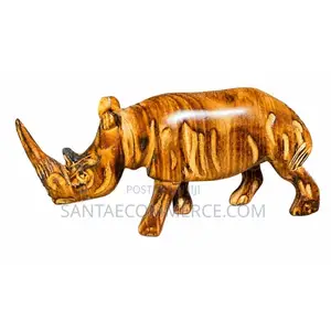 Beautiful Hand-Carved Wooden Rhino Sculpture Statue Figurine