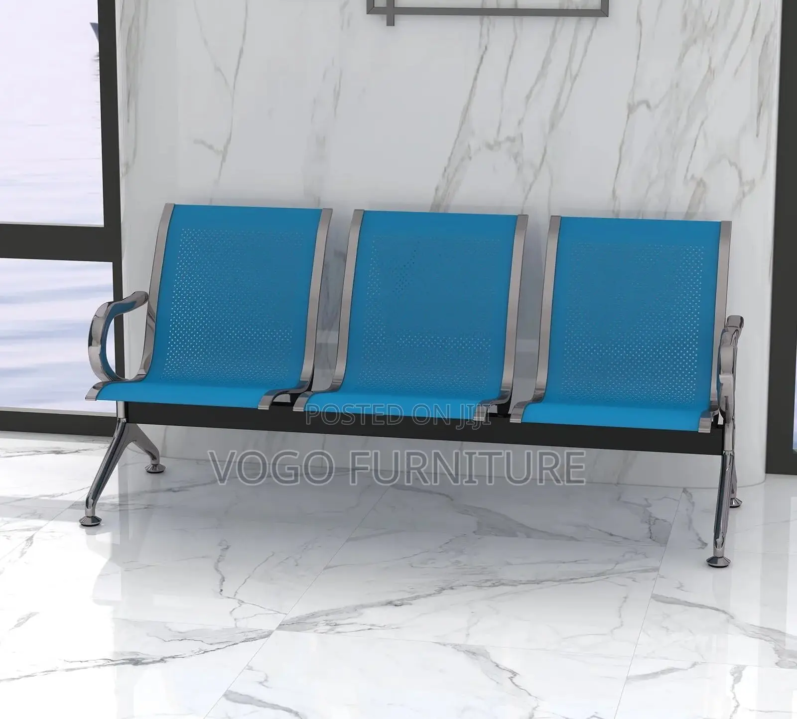 Reception Bench; Blue 3-Seater Reception Bench