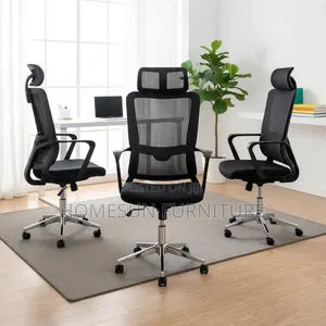 Office Chair – Black Mesh Ergonomic Chair With Headrest