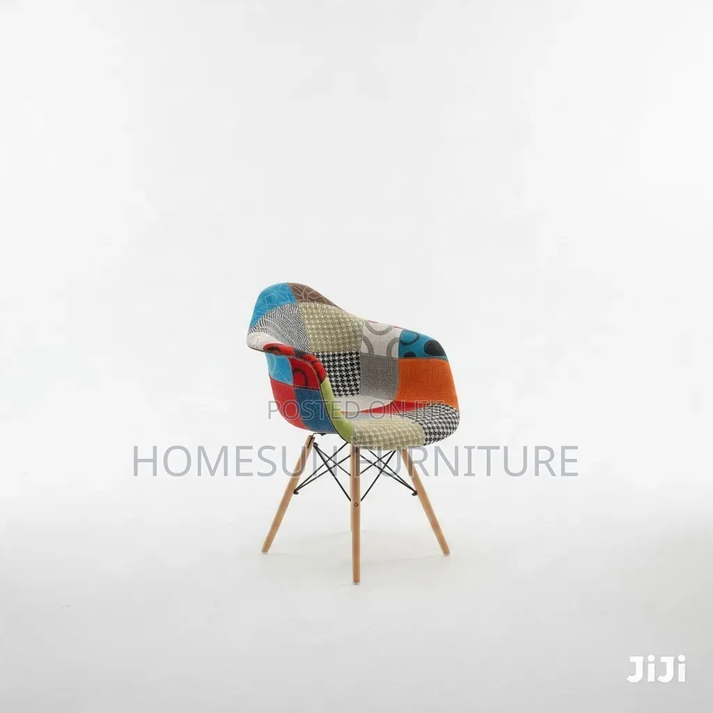 Dining Chair – Multicolour Patchwork With Wooden Legs