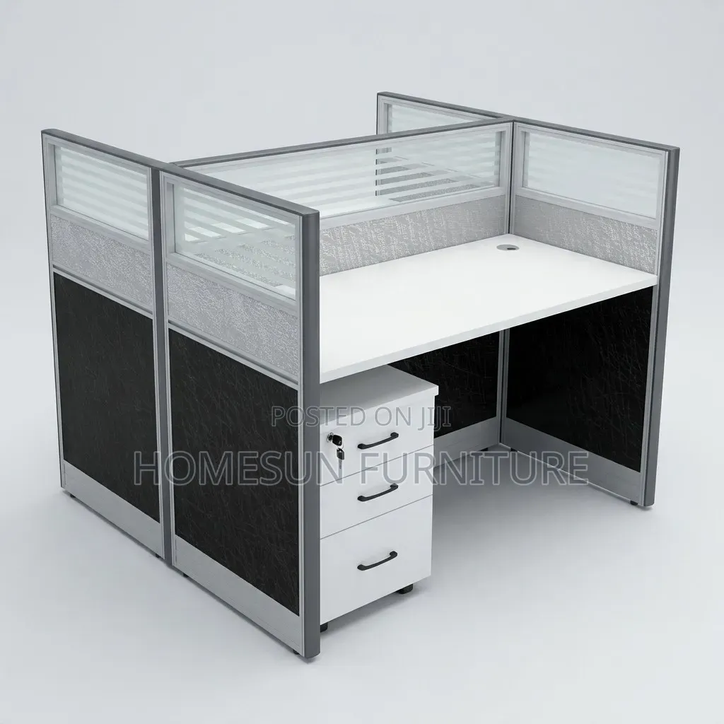 2 Way Office Desk – Compact Cubicle With 3-Drawer Cabinet