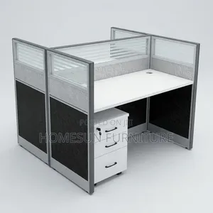 2 Way Office Desk – Compact Cubicle With 3-Drawer Cabinet