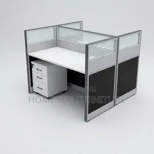2 Way Office Desk – Compact Cubicle With 3-Drawer Cabinet