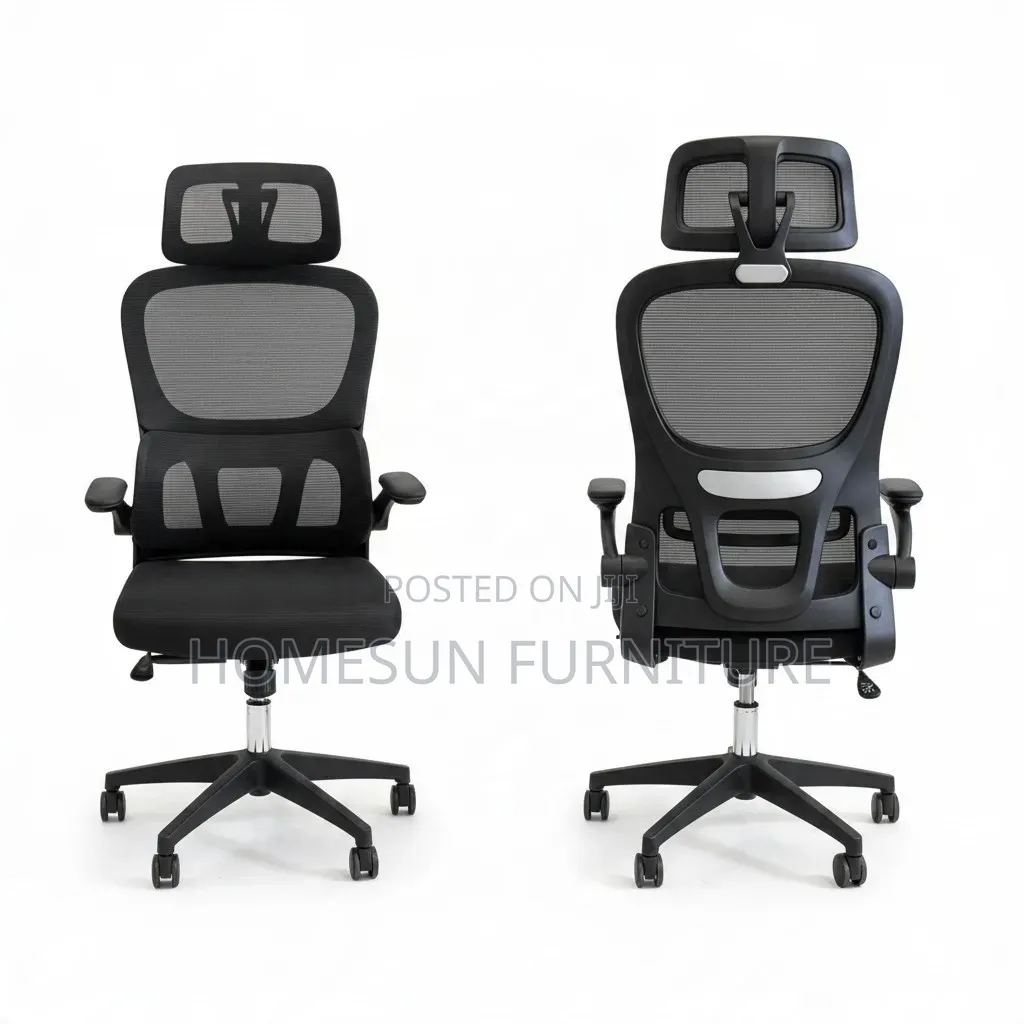 Office Chair – Black Ergonomic Mesh With Adjustable Headrest