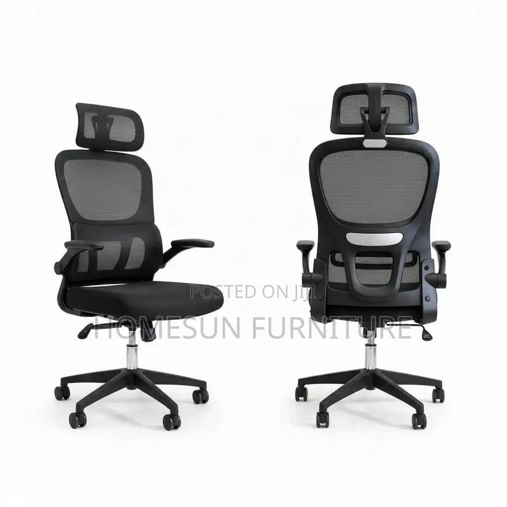 Office Chair – Black Ergonomic Mesh With Adjustable Headrest