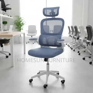 Office Chair – Gray Ergonomic Chair With Headrest