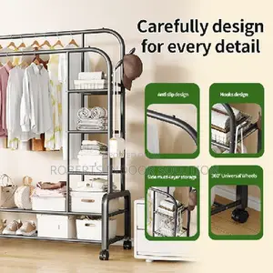 Double Pole Coat Hat Bag Shoe Hanging Storage Rack