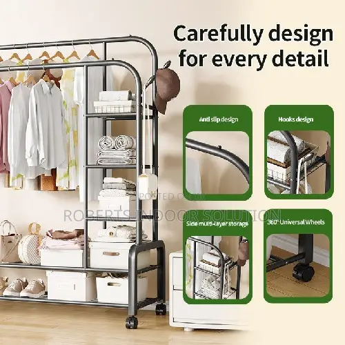 Double Pole Coat Hat Bag Shoe Hanging Storage Rack