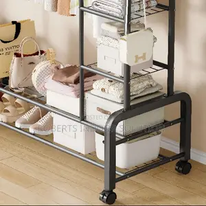 Double Pole Coat Hat Bag Shoe Hanging Storage Rack