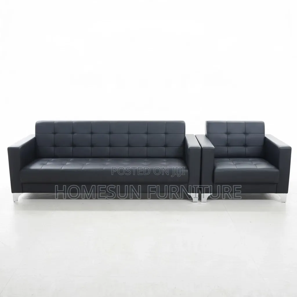 Sofa Set – Modern Black Leather 3-Seater and 2 -Seater