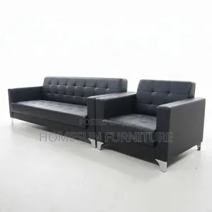 Sofa Set – Modern Black Leather 3-Seater and 2 -Seater