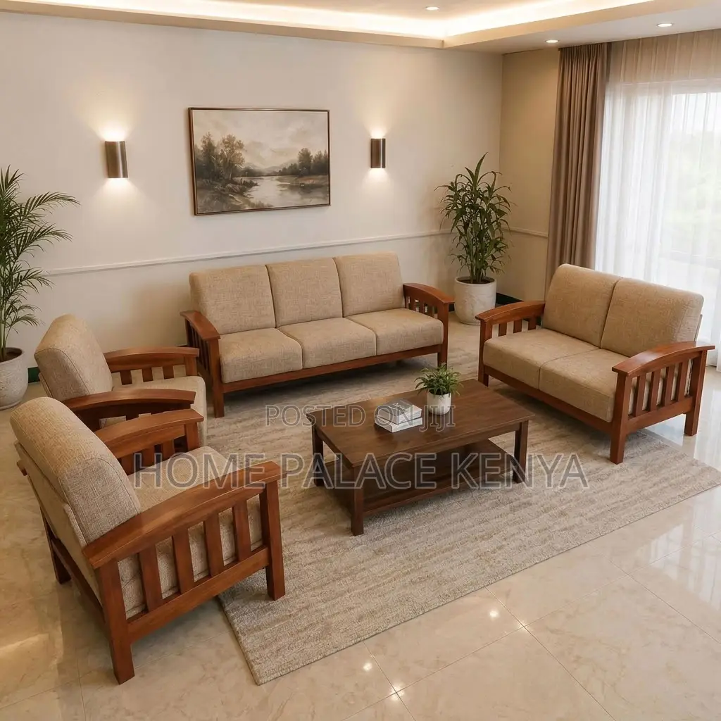 Home Sofa; 7-Seater Mahogany Frame Padded Sofa