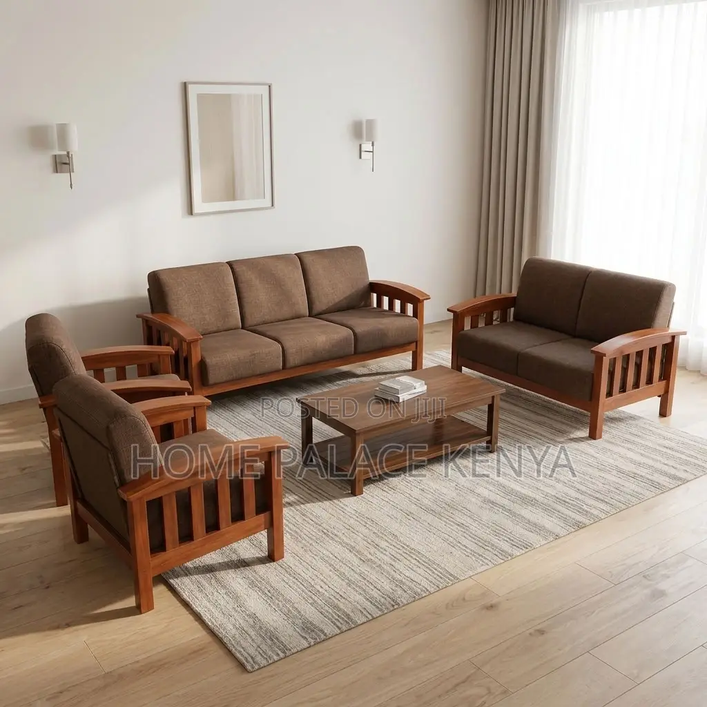 Home Sofa; 7-Seater Mahogany Frame Padded Sofa