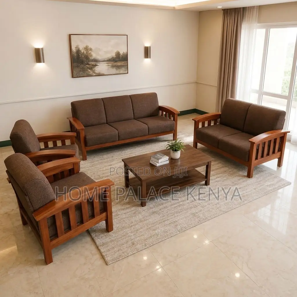 Home Sofa; 7-Seater Mahogany Frame Padded Sofa