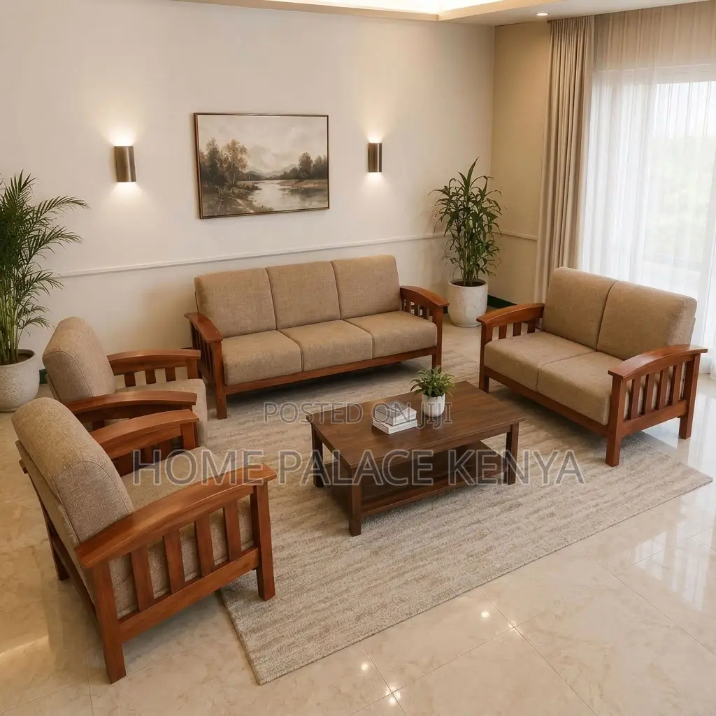 Home Sofa; 7-Seater Mahogany Frame Padded Sofa