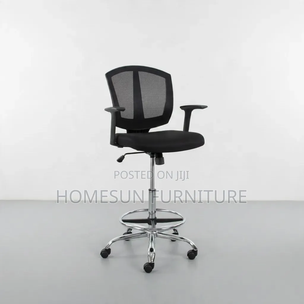 Office Chair – Black Adjustable Drafting Chair With Footrest