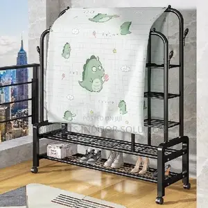 Durable Freestanding Garment Rack Multi Partition Storage Design