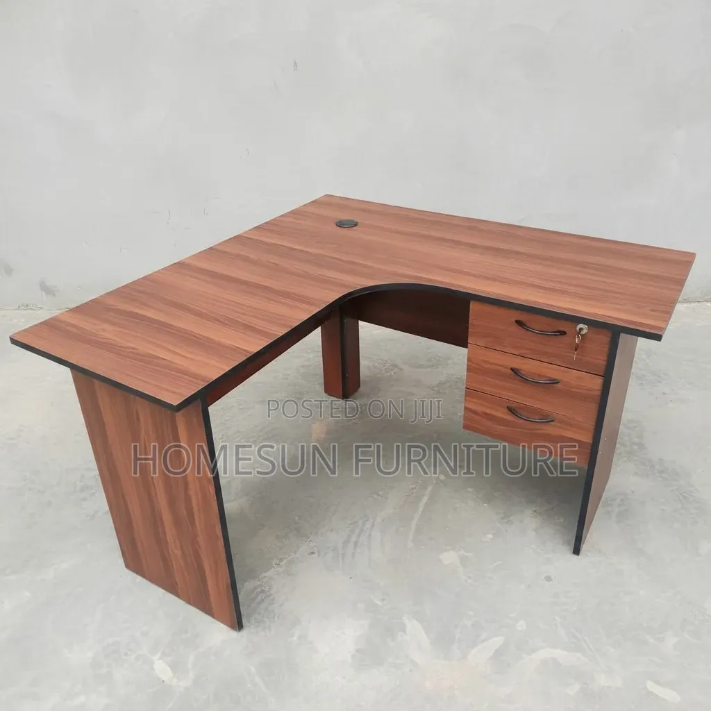 Office Desk – Brown Corner Desk With Lockable Drawers