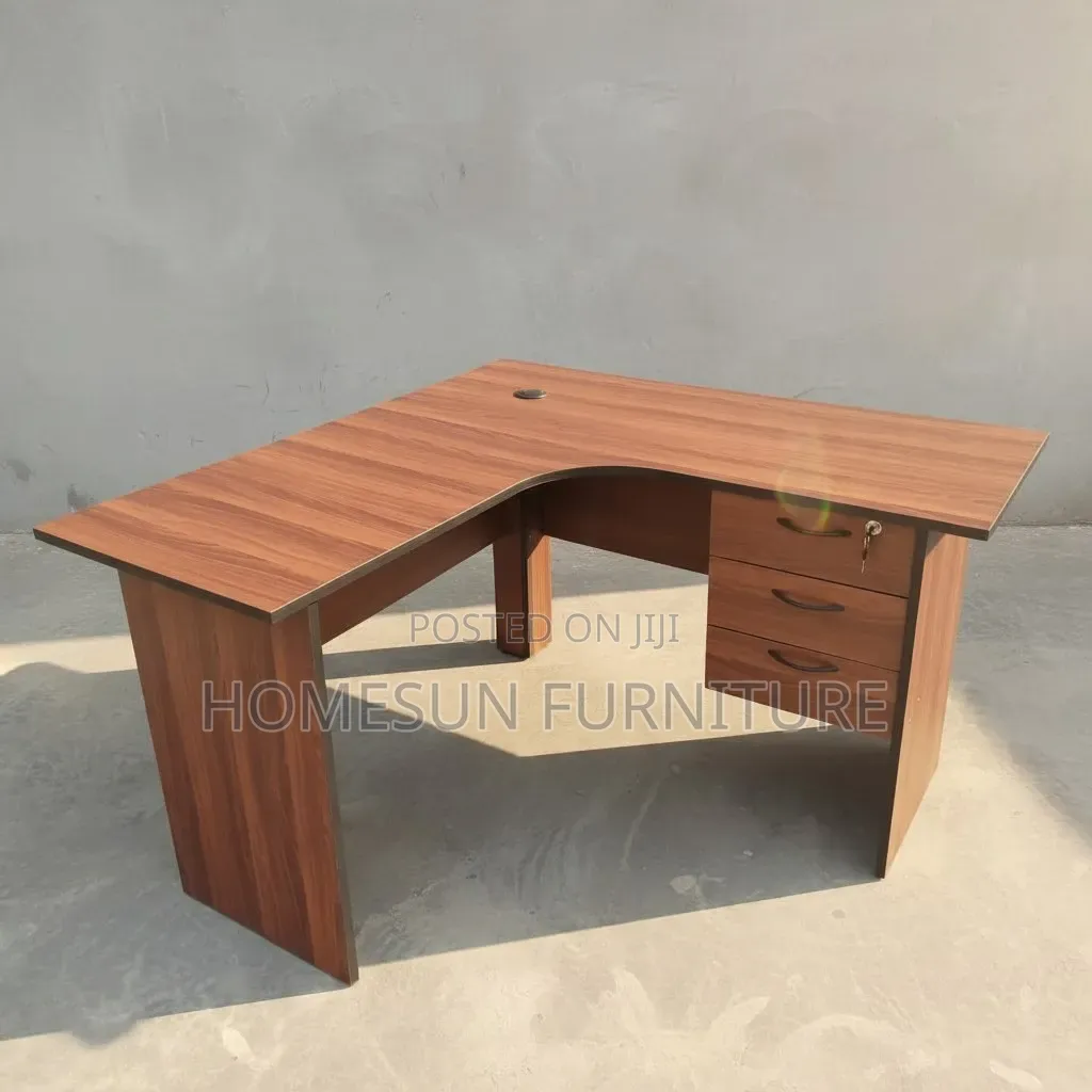Office Desk – Brown Corner Desk With Lockable Drawers