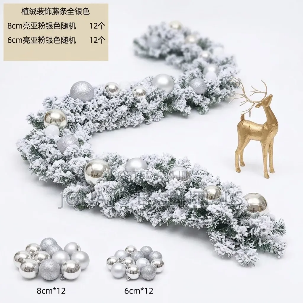 2.7M Snowy Christmas Garland With Silver Baubles