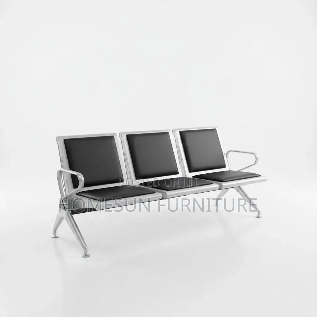 Waiting Bench – 3-Seater Black and Silver Office Chair