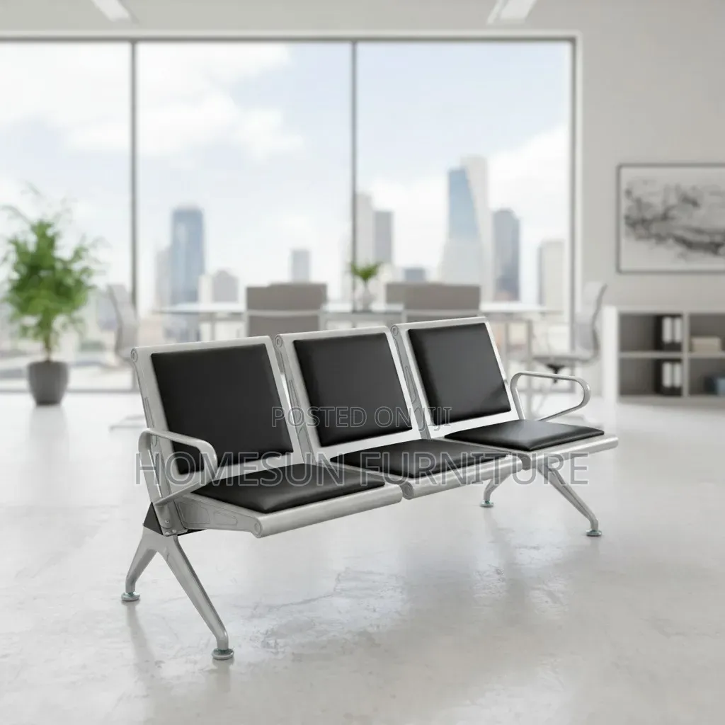 Waiting Bench – 3-Seater Black and Silver Office Chair