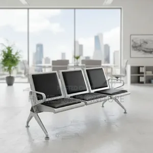 Waiting Bench – 3-Seater Black and Silver Office Chair