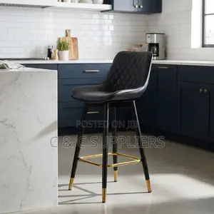 Black Leather Kitchen Footstool.