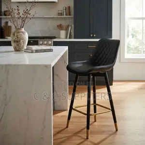 Black Leather Kitchen Footstool.