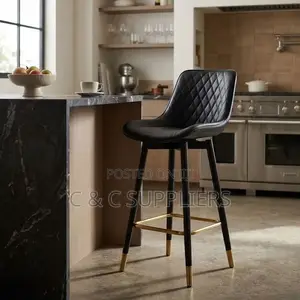 Black Leather Kitchen Footstool.