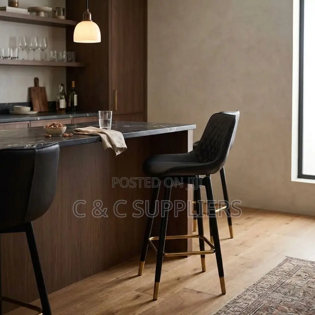 Black Leather Kitchen Footstool.