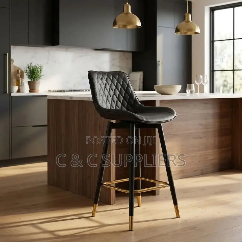 Black Leather Kitchen Footstool.