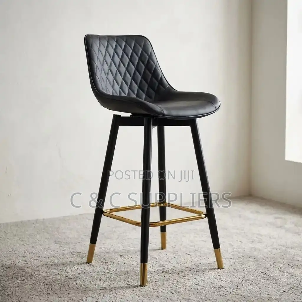 Black Leather Kitchen Footstool.